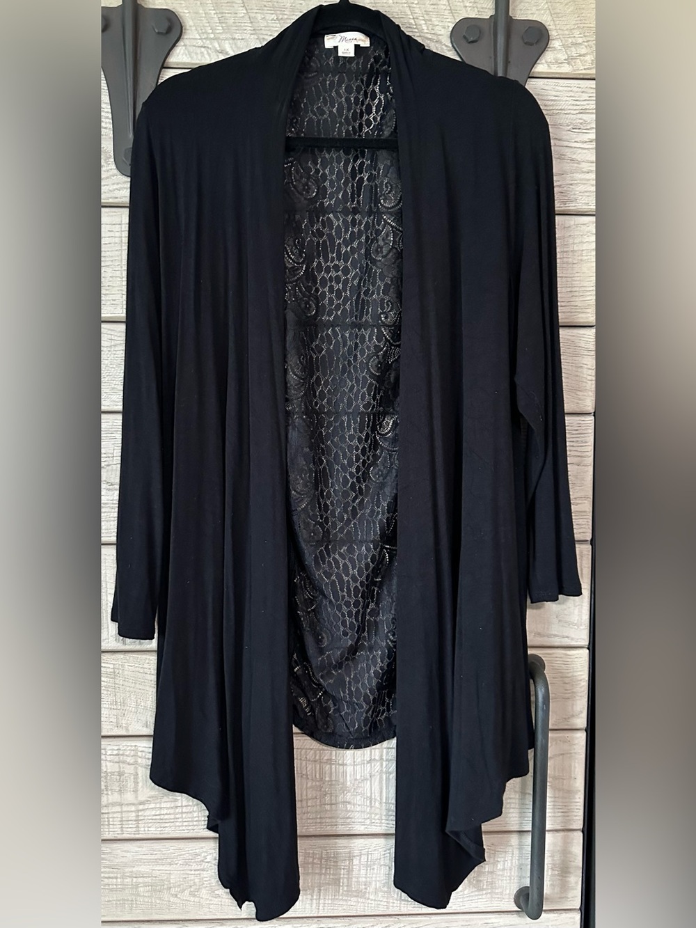 Misia Black Open-Front Lace-Back Cardigan Size Women’s 1X
